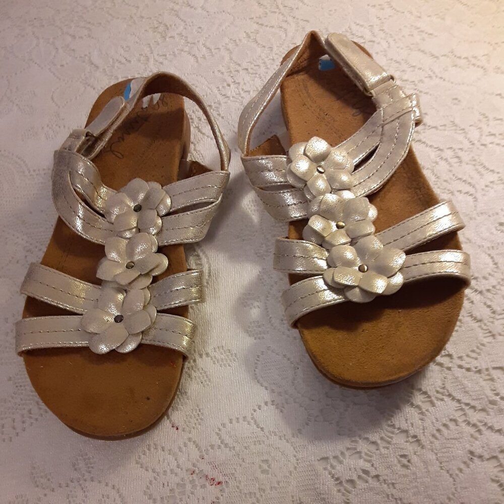 Natural Sole (7.5M) Dusty Gold Sandals w/1" Wedge, Adjustable Back Strap.